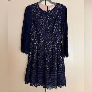 Eliza J Navy Lace Long Sleeve Dress